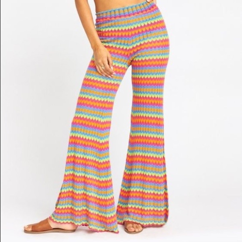 Show Me Your Mumu Womens Small Susie Knit Flare Bell Bottom Pants NWT